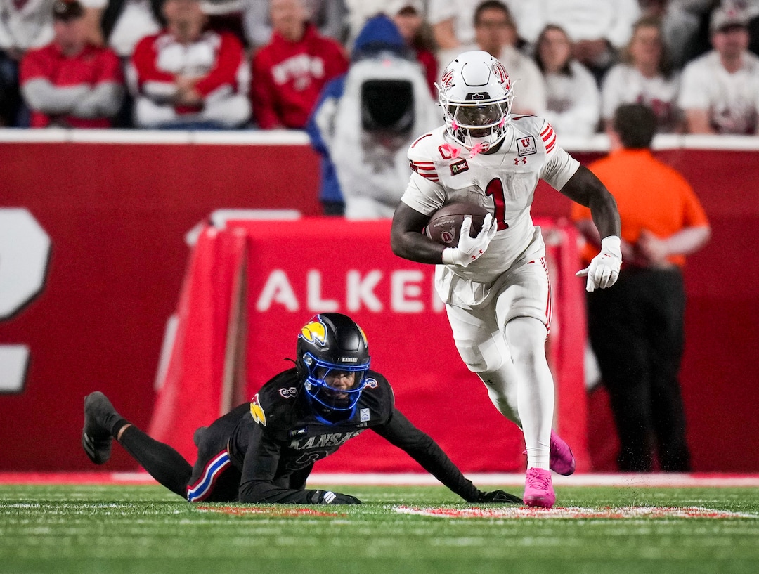(Bethany Baker  |  The Salt Lake Tribune) Utah Utes running back Wayshawn Parker (1) runs the ball during the game between the Utah Utes and the Kansas Jayhawks at Rice-Eccles Stadium in Salt Lake City on Saturday, Oct. 10, 2026.