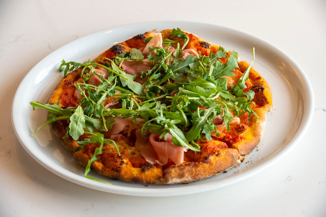 (Rick Egan  |  The Salt Lake Tribune)       Prosciutto and Arugula Pizza at Stratford Proper Cafe & Bistro. Tuesday, April 16, 2019.