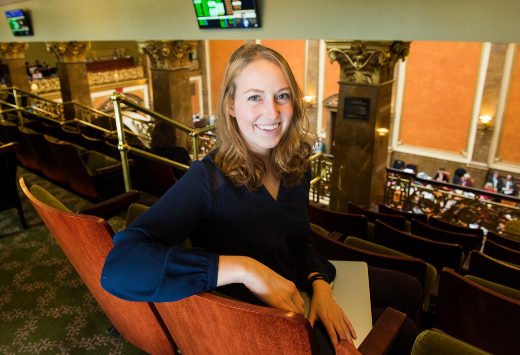 (Rick Egan  |  The Salt Lake Tribune) Jackie Rosen, constituent services specialist in the Utah House of Representatives, pictured on Thursday, March 1, 2018, first worked in the Capitol as Rep. Brian King's legislative intern in 2016. "I would not have ever applied to work in the Legislature if I hadn’t done that internship," Rosen said.