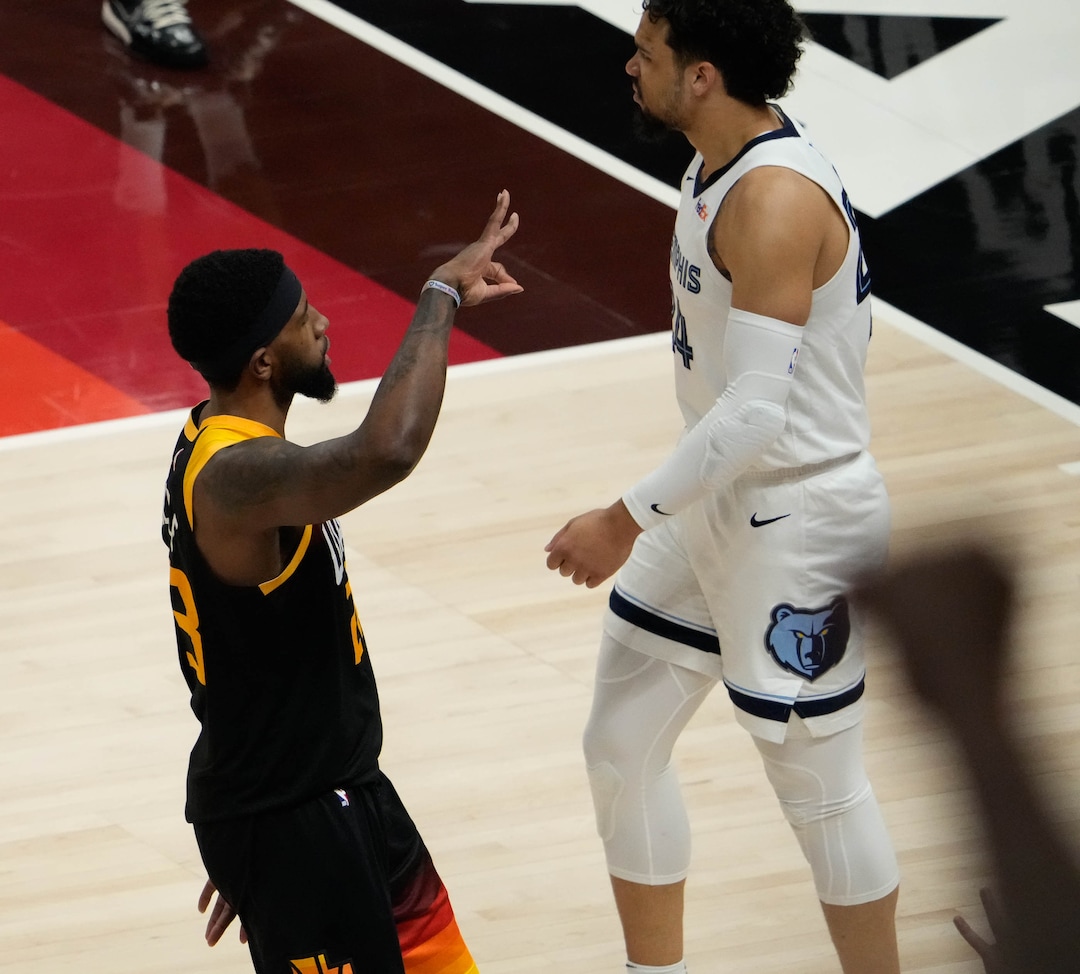 (Francisco Kjolseth | The Salt Lake Tribune) Utah Jazz forward Royce O'Neale (23) celebrates a three pointer in the first half of Game 5 of an NBA basketball first-round playoff series Wednesday, June 2, 2021, in Salt Lake City, UT.