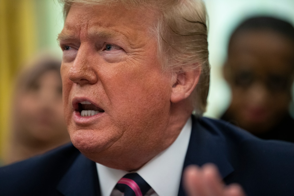 (Evan Vucci | AP) President Donald Trump speaks during an event on prayer in public schools, in the Oval Office of the White House, Thursday, Jan. 16, 2020, in Washington.
