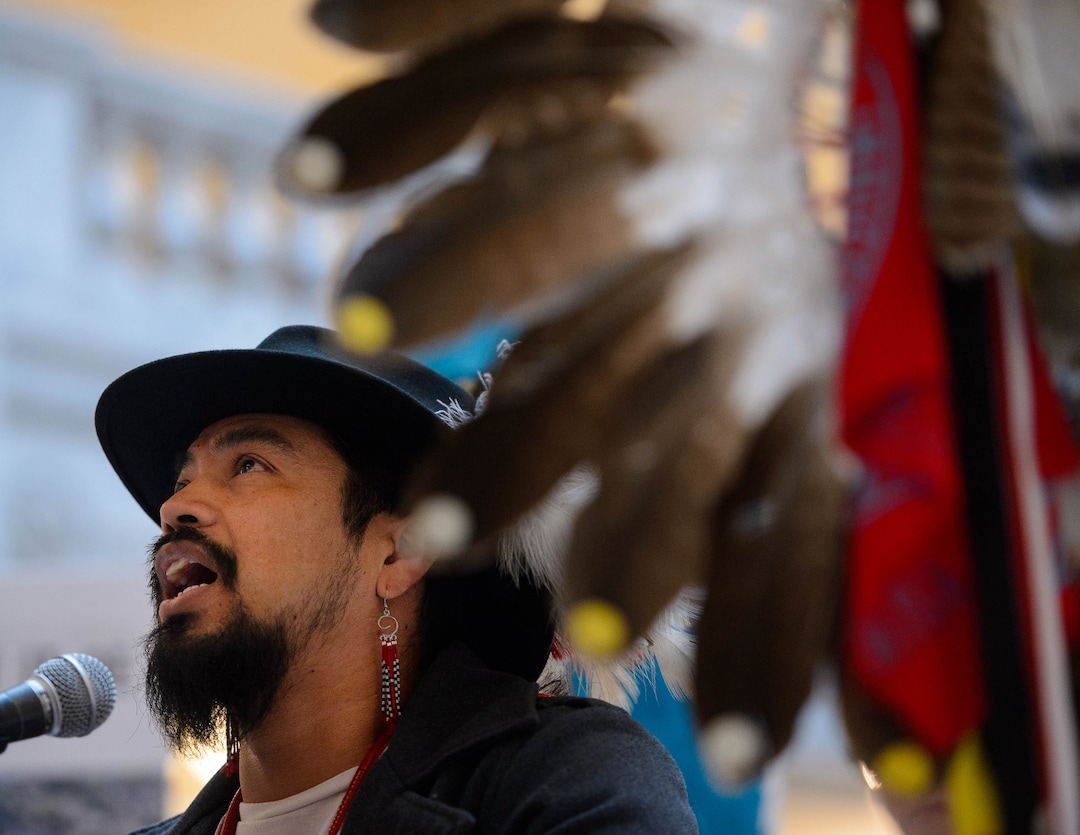 (Trent Nelson  |  The Salt Lake Tribune) Carl Moore performs a song at a rally against the Inland Port at the state Capitol in Salt Lake City on Monday, Feb. 3, 2020.