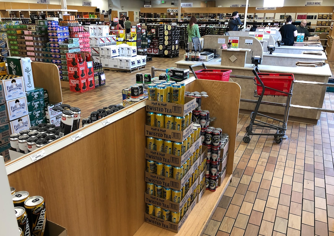 (Francisco Kjolseth  |  The Salt Lake Tribune) The state-run liquor store in Murray has faced some empty shelves and long lines but staff continue to restock product on Tuesday, March 17, 2020. Before Utahns hunker down during the coronavirus, they are stocking up on wine, beer and spirits at state-run liquor stores. Last weekend, the state sold $8 million in alcohol Ñ a total that resembles the day before Thanksgiving or Christmas.