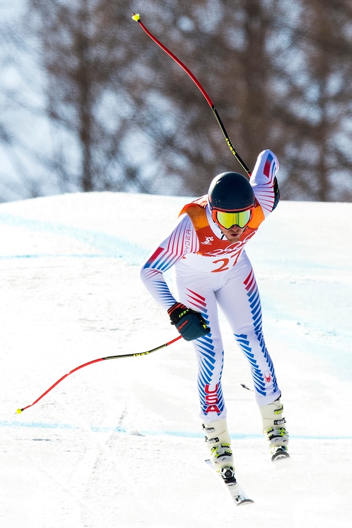 (Chris Detrick  |  The Salt Lake Tribune)  USA's Ted Ligety competes in the Men's Alpine Combined at Jeongseon Alpine Centre during the Pyeongchang 2018 Winter Olympics Tuesday, February 13, 2018.  Ligety finished the downhill section in 26th place with a time of 1:21.36.