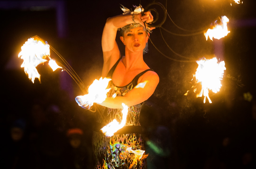 (Rick Egan  |  The Salt Lake Tribune)   Chaska Lance performs with Samba Fogo, at the Last Harrah New Years Eve party at the Gateway,  Sunday, December 31, 2017.