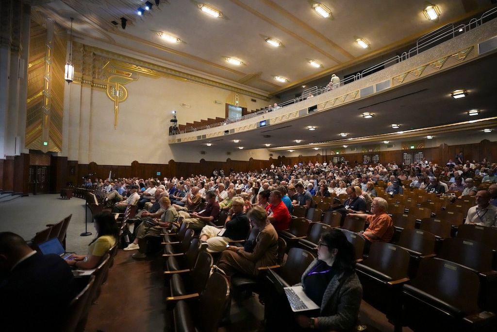 (Bethany Baker  |  The Salt Lake Tribune) Delegates gather for the 2025 Utah Democratic Party State Convention in Ogden on Saturday, May 31, 2025.