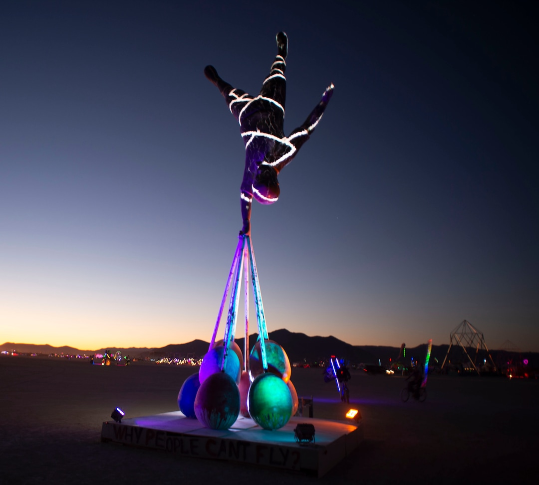 (Rick Egan  |  The Salt Lake Tribune)  "Why People Can't Fly" an art installation by Vassily Klyukin and Zurab Ermilov, at Burning Man, Saturday, Aug. 31, 2019.