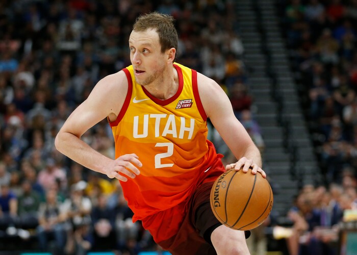 Utah Jazz forward Joe Ingles (2) drives up court in the second half during an NBA basketball game against the Charlotte Hornets Friday, Feb. 9, 2018, in Salt Lake City. (AP Photo/Rick Bowmer)