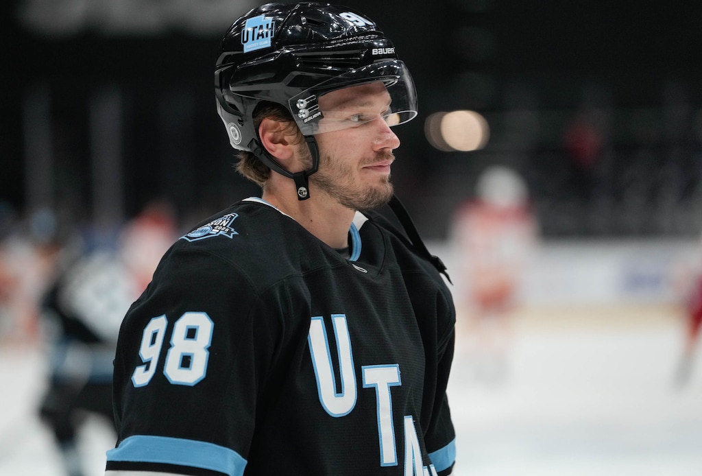 (Francisco Kjolseth  | The Salt Lake Tribune) Utah Hockey Club defenseman Mikhail Sergachev (98) during an NHL hockey game at the Delta Center against the Calgary Flames in Salt Lake City on Wednesday, Oct. 30, 2024.