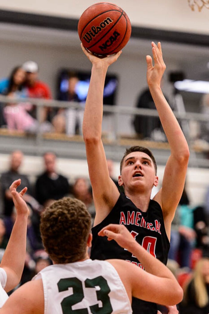 (Trent Nelson | The Salt Lake Tribune)  American Fork's Isaac Johnson as American Fork hosts Olympus in the Utah Elite Eight tournament, Saturday December 9, 2017.