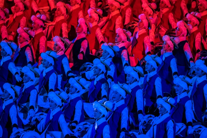 (Chris Detrick  |  The Salt Lake Tribune)  Dancers perform during the Pyeongchang 2018 Winter Olympics opening ceremony at Olympic Stadium Friday, February 9, 2018.  