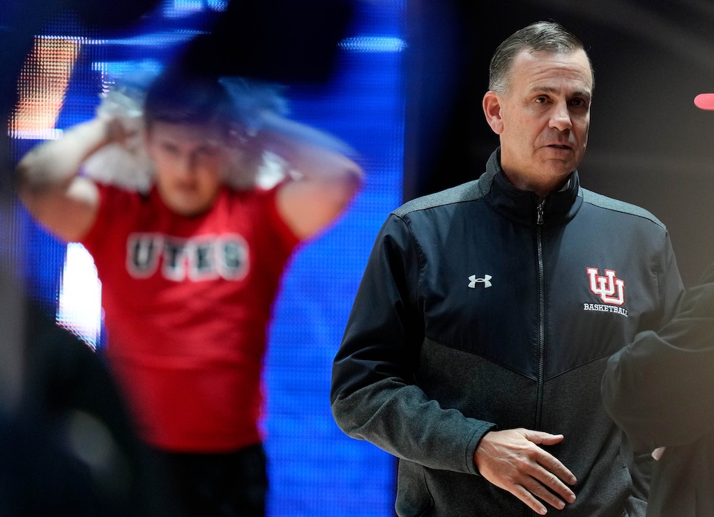 (Francisco Kjolseth  | The Salt Lake Tribune) Utah athletic director Mark Harlan attends a Utah men’s basketball game at the Huntsman Center on Tuesday, Nov. 12, 2024.
