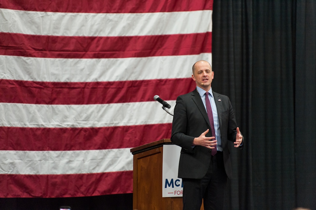 (Alex Gallivan/Special to the Tribune) Independent presidential candidate Evan McMullin speaks at a rally in Draper, Friday, Oct  21, 2016