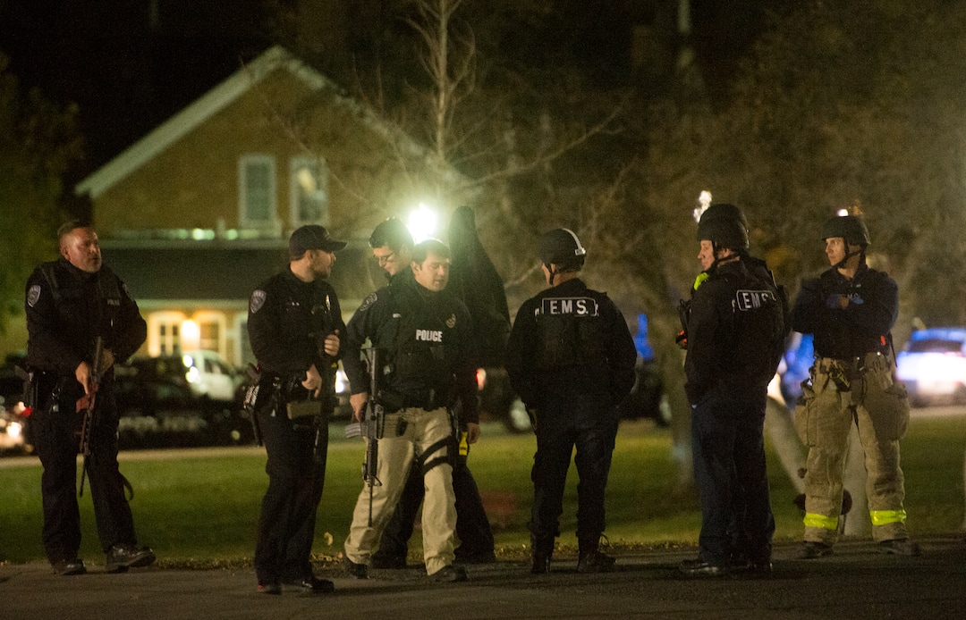 (Rick Egan  |  The Salt Lake Tribune) Police search for a gunman near Red Butte Garden on the University of Utah campus Monday, Oct. 30, 2017.