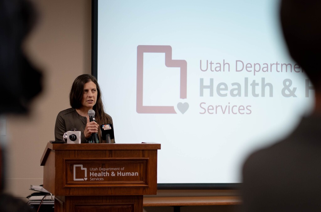 (Francisco Kjolseth  | The Salt Lake Tribune) Dr. Leisha Nolen, Utah's state epidemiologist, shares information about the first confirmed measles case to have originated in Utah during a news conference on Friday, June 20, 2025.