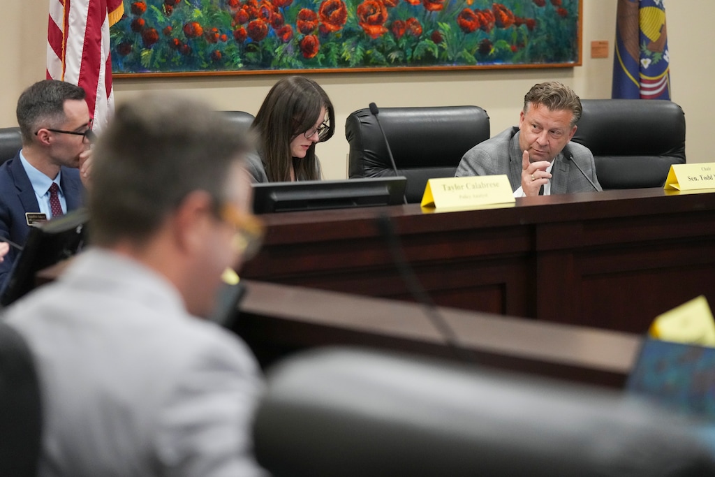 (Bethany Baker | The Salt Lake Tribune) Sen. Todd Weiler, R-Woods Cross, speaks as the Senate Judiciary, Law Enforcement, and Criminal Justice Committee hears SB136, a bill that looks to ban law enforcement, including federal immigration officers, from wearing face coverings in Utah, at the Utah Capitol in Salt Lake City on Thursday, Jan. 22, 2026.