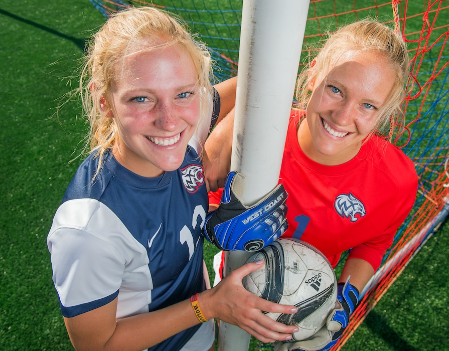 (Leah Hogsten | The Salt Lake Tribune)
Twin sisters Sara, left, and Rachel Noel admit that sometimes they get a little snippy with each other on the field, but it only makes them better. Forward Sara and goalkeeper Rachel will be a huge part of Woods Cross' success this season.