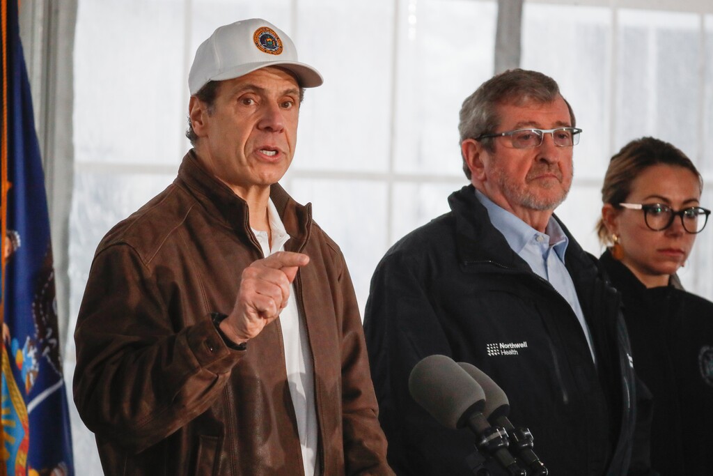 (John Minchillo | AP) In this Friday, March 13, 2020, file photo, New York Governor Andrew Cuomo speaks during a news conference at a COVID-19 coronavirus infection testing facility at Glen Island Park in New Rochelle, N.Y. Unlike other countries dealing with the coronavirus outbreak, the U.S. has left much of the response to its individual states. The response has been chaotic and led to concerns that the country has missed its golden hour to contain the virus. Now some of them, led by Cuomo, are calling for the federal government to take a more forceful and coordinated response before it's too late.