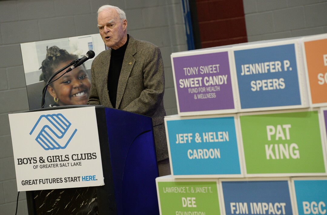 (Francisco Kjolseth  |  The Salt Lake Tribune)  Spencer F. Eccles, Honorary Co-Chair of the Boys & Girls Club of Greater Salt Lake speaks during an announcement of a multi-million dollar capital campaign to expand facilities to meet growing demand for services in two Salt Lake valley neighborhoods on We. Nov. 15, 2017. 