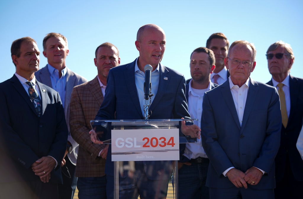 (Bethany Baker  |  The Salt Lake Tribune) Gov. Spencer Cox speaks during a press conference to announce an initiative to save the Great Salt Lake at The Eccles Wildlife Education Center near Farmington on Wednesday, Sept. 24, 2025.