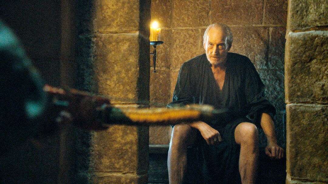 In this image released by HBO, Tyrion Lannister, portrayed by Charles Dance, appears in a scene from season four of "Game of Thrones." The final season premieres on Sunday. (AP Photo/HBO, Helen Sloan)