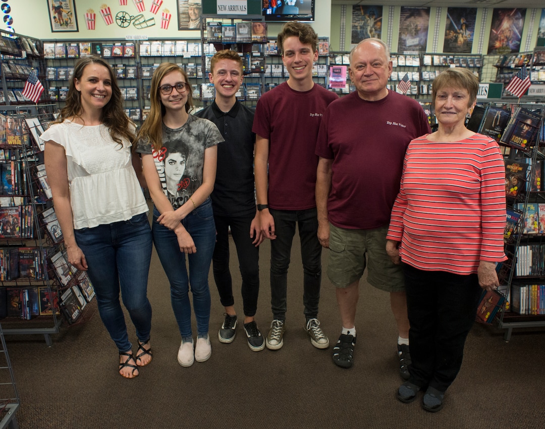 (Rick Egan  |  The Salt Lake Tribune)      Three generations of the Earl family, Shanna Earl, Matti Earl, Gabe Goudelock, Charlie Goudelock, Lee Earl and Lona Earl, at Top Hat video in Bountiful. Wednesday, July 25, 2018.