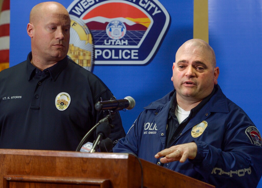 (Leah Hogsten | The Salt Lake Tribune) l-r West Valley City Police Lt. Kent Stokes and Detective David Greco give details regarding an arrest made, Thursday, March 8, 2018, in the 11-year-old homicide cold case of Tri Xuan Phan, who was last seen alive as he was closing the Vui Vui Billiards, 1893 West 3500 South, on January 10, 2007. Suspect Tien Nguyen was re-interviewed, arrested and charged with homicide Thursday after his fingerprint, newly added to the national database in connection with a more recent crime, was matched with a fingerprint left at Phan's murder scene.