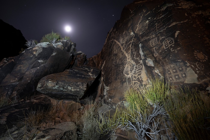 (Leah Hogsten | The Salt Lake Tribune) The Zipper Glyph, March 20, 2021 during the spring equinox, or one of the two times during the year the sun illuminates the northern and southern hemispheres equally. The Zipper Glyph is the largest petroglyph at the Parowan Gap and has been interpreted in different ways. The Paiute Indian Tribe of Utah believes the glyph depicts the story of a migration where many people experienced famine, drought, water crossings, cold, ice and hot sun and of a great Leader. The petroglyph also has been researched by an astronomer and archaeologist who believe the glyph is based on astronomical events, depicting the movement of the sun, moon and stars as a means to track and chart seasonal changes including the summer and winter solstices and the equinoxes among native people. Those theories are still under review by scientific and American Indian communities.