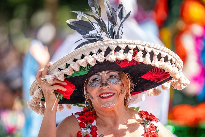 (Rick Egan | The Salt Lake Tribune) Gracella Granaz marches in the Days of '47 Parade in Salt Lake City on Thursday, July 24, 2025.