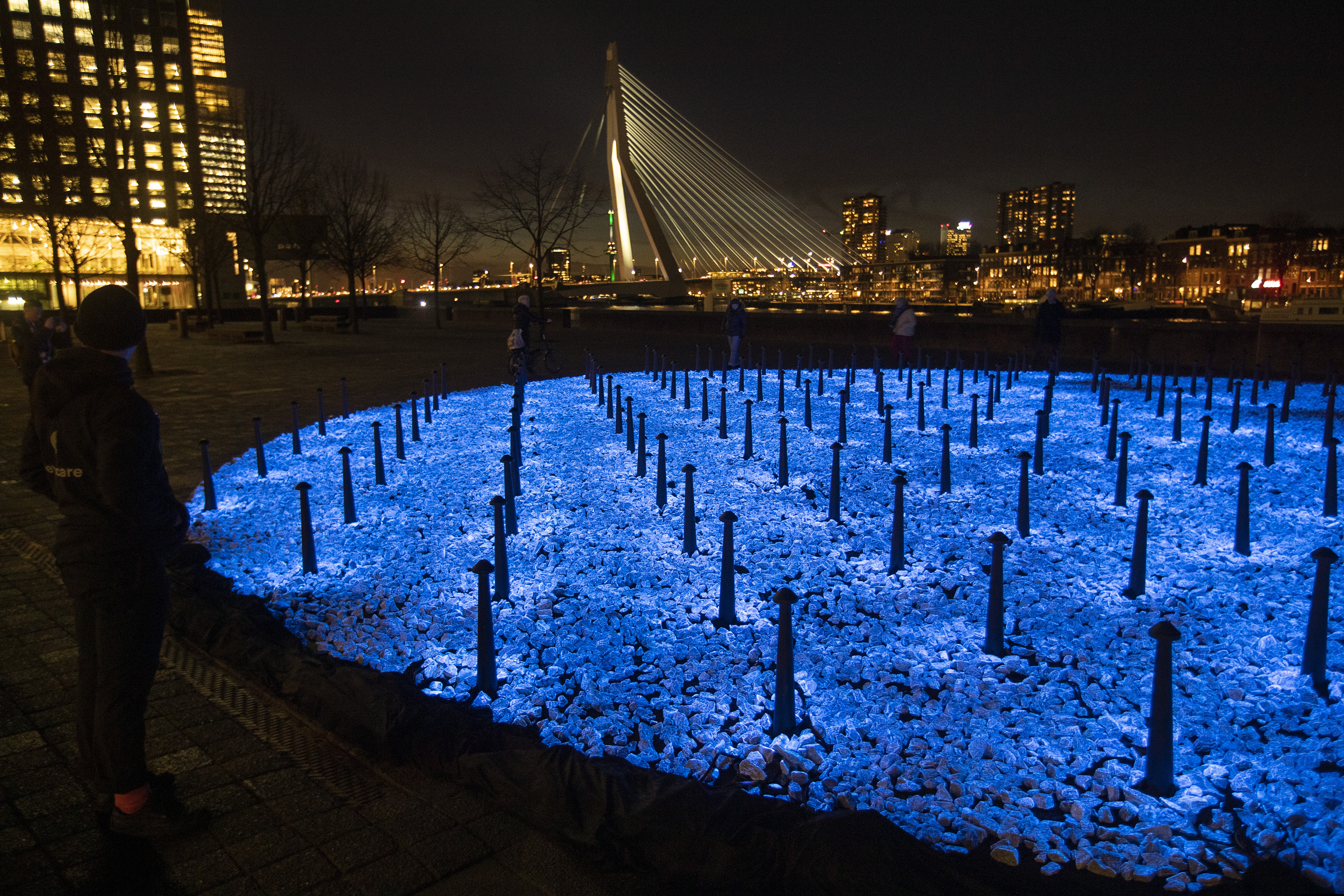 (Peter Dejong | AP)The monument Levenslicht, or Light of Life, by artist Daan Roosegaarde, consisting of 104,000 light-emitting stones for the number of Dutch Holocaust victims is unveiled in Rotterdam, Netherlands, Thursday, Jan. 16, 2020, to mark the 75th anniversary, later this month, of the liberation of Auschwitz concentration and extermination camp.