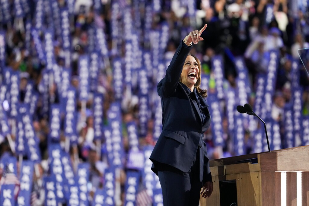 (Erin Schaff | The New York Times) Vice President Kamala Harris, the Democratic presidential nominee, arrives to speak on the fourth day of the Democratic National Convention in Chicago, on Thursday, Aug. 22, 2024. Harris is a member of a Black Baptist church in San Francisco. She also attended a Hindu temple growing up.