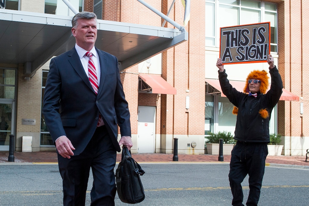 (Cliff Owen | AP Photo) Attorney Kevin Downing arrives at the Federal Court for the sentencing of his client, former Trump campaign chairman Paul Manafort, in Alexandria, Va, Thursday, March 7, 2019.