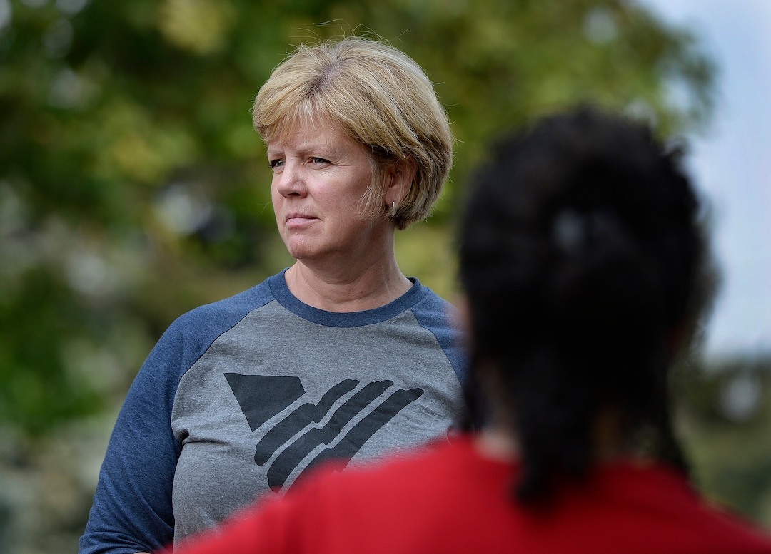 (Scott Sommerdorf   |  The Salt Lake Tribune)   Volunteers of America / Utah CEO Kathy Bray looks out over Sugarhouse Park as her team was looking for homeless people who may have been in need of help, Wednesday, September 6, 2017.