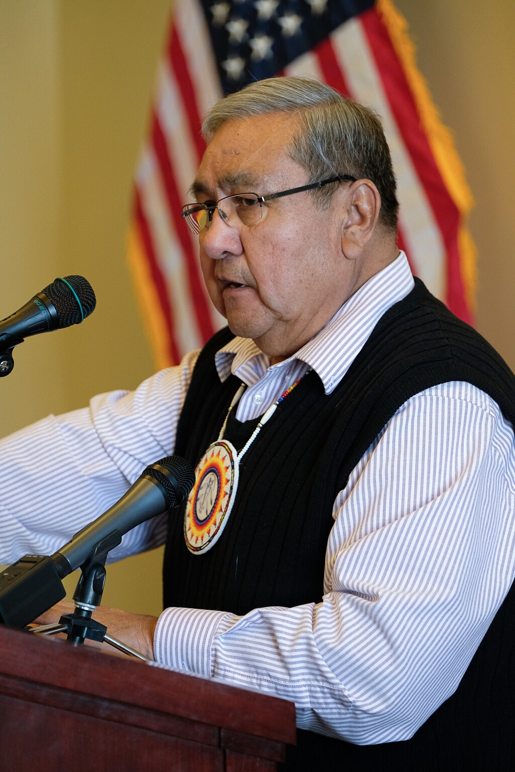 (Francisco Kjolseth | The Salt Lake Tribune) Virgil Johnson, a member of the Confederated Tribes of the Goshute Reservation, begins a press conference at the Utah Capitol on Tuesday, March 6, 2018, as Utah tribal leaders speak in support of increasing Native American voices in state government, including a position on the governor's cabinet and a standing legislative committee on Indian affairs.