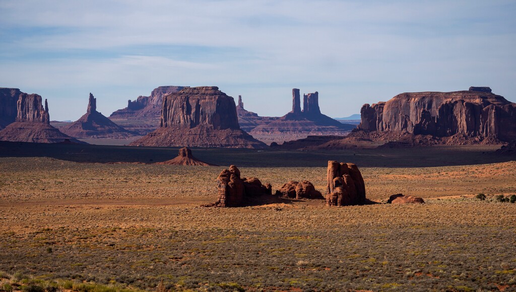(Rick Egan | The Salt Lake Tribune)  View of Monument Valley, with the Bears Ears in the distance, from the Pine Spring in Monument Valley, on Thursday, May 26, 2022.