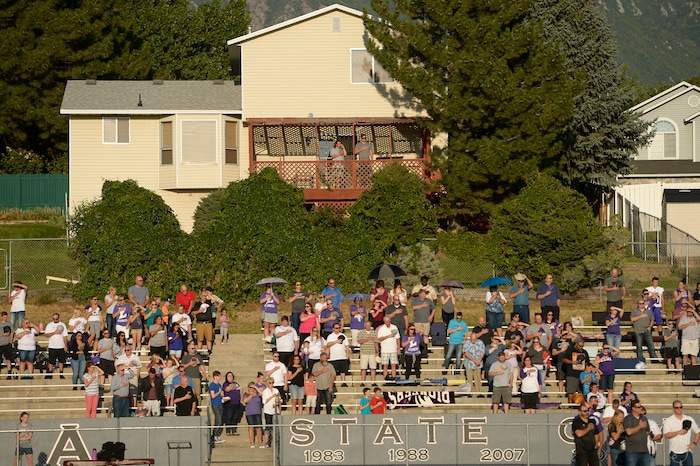 (Leah Hogsten  |  The Salt Lake Tribune)  Lehi High School and Alta High School are tied, 42-42 in the second half during their game, Friday, August 18, 2017 in Sandy. 