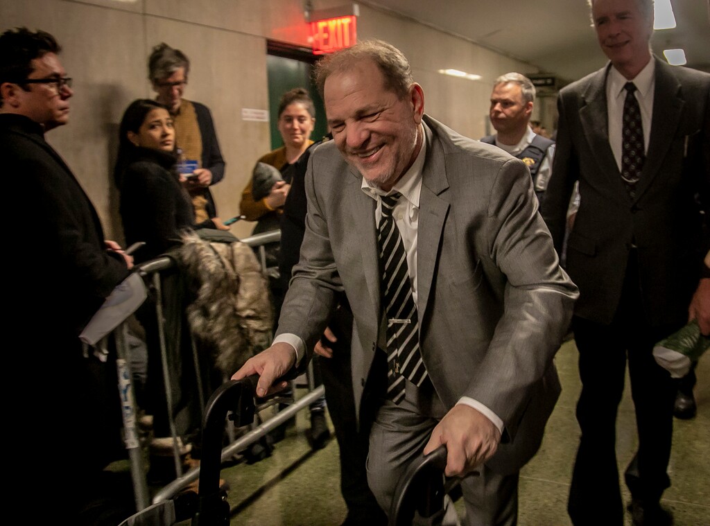 (Bebeto Matthews | AP) Harvey Weinstein, center, leaves Manhattan's Criminal Court after a key accuser in his rape trial testified Friday Jan. 31, 2020, in New York.
