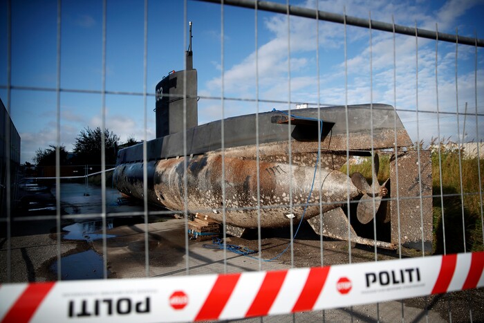 In this Tuesday, Aug. 22, 2017 photo, a private submarine sits on a pier in Copenhagen harbor, Denmark. Danish police say a DNA test from a headless torso found in the Baltic Sea matches with missing Swedish journalist Kim Wall, who is believed to have died on the private submarine. (Jens Dresling/Ritzau Foto via AP)