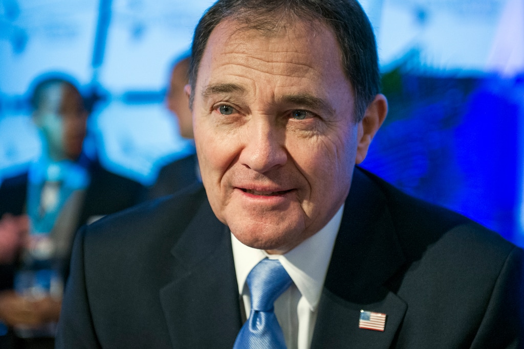 National Governors Association Winter Meeting Chair Utah Gov. Gary Herbert participates in the opening session in Washington, Saturday, Feb. 20, 2016. (AP Photo/Cliff Owen)