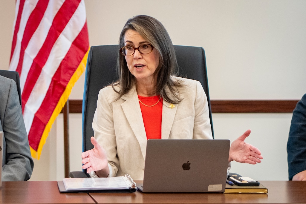 (Rick Egan | The Salt Lake Tribune) Lieutenant Governor Deidre Henderson discusses the results of the audit on the citizenship status of people on Utah's voter rolls on Wednesday, May 27, 2026.
