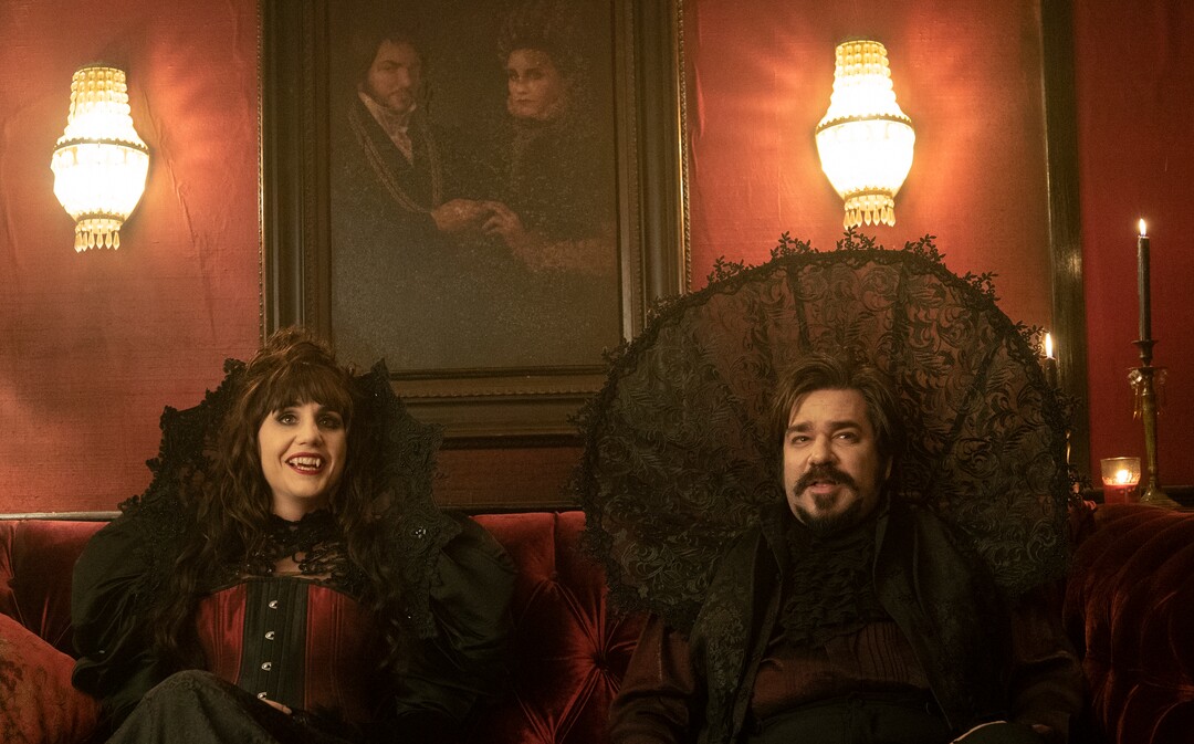 (Photo courtesy Byron Cohen/FX) Natasia Demetriou as Nadja and Matt Berry as Laszlo in “What We Do in the Shadows.”