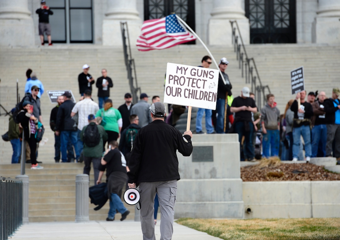 (Scott Sommerdorf | The Salt Lake Tribune) The pro gun "March Before Our lives" rallied at the Utah State Capitol after their march from West High School, Saturday, March 24, 2018.