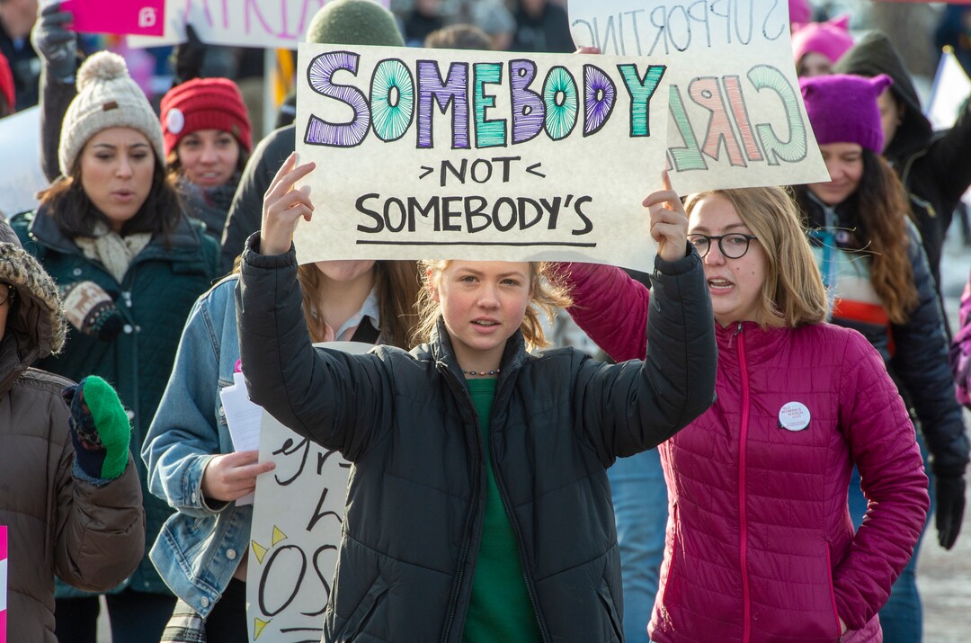 (Rick Egan  |  The Salt Lake Tribune)     Marchers make their way up State Street from Washington Square Park to the Capitol Building, in the 2020 Womxn's March in Salt Lake City, Saturday, Jan. 18, 2020.