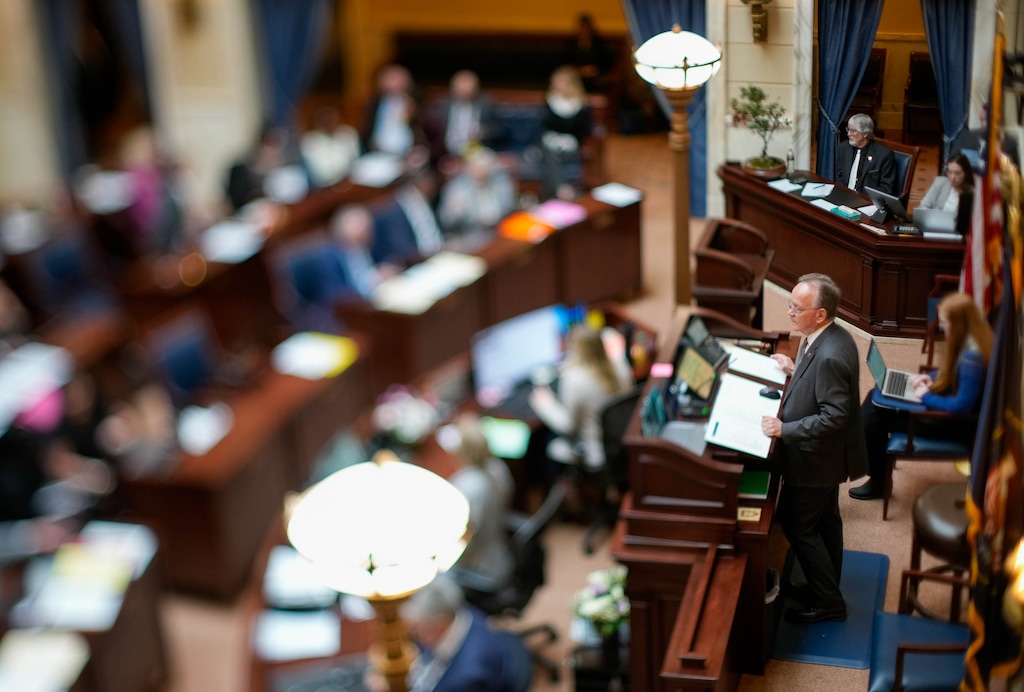 (Francisco Kjolseth | The Salt Lake Tribune) Senate President J. Stuart Adams, R-Layton, on the Senate floor at the Utah Capitol on Wednesday, Feb. 25, 2026.
