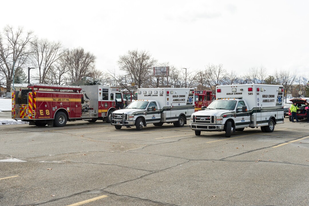 Alex Gallivan  |  Special to the Tribune 

Various agencies from Salt Lake City perform an evacuation of remaining tenants at The Georgia Apartments, Saturday February, 2019