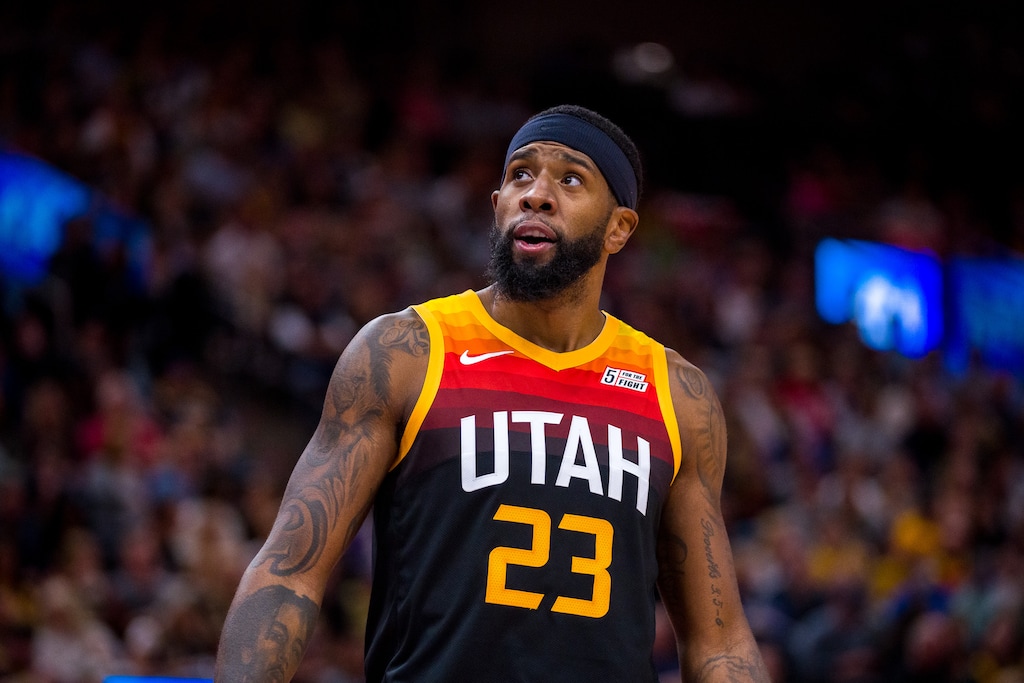(Trent Nelson  |  The Salt Lake Tribune) Utah Jazz forward Royce O'Neale (23) as the Utah Jazz host the Miami Heat, NBA basketball in Salt Lake City on Saturday, Nov. 13, 2021.