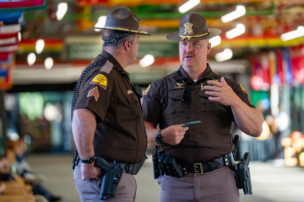 (Rick Egan | The Salt Lake Tribune) Utah Highway Patrol officers are stationed at Utah Valley University on Wednesday, Sept. 17, 2025 for extra security after the shooting death of conservative commentator Charlie Kirk the week before.