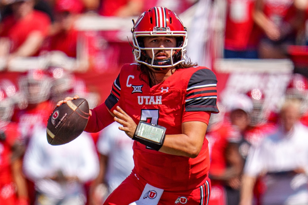 (Trent Nelson  |  The Salt Lake Tribune) Utah Utes quarterback Cameron Rising (7) as the Utah Utes host the Baylor Bears, NCAA football in Salt Lake City on Saturday, Sept. 7, 2024.