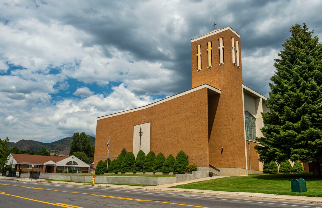 (Rick Egan  |  The Salt Lake Tribune)     St. Ambrose Church and J.E. Cosgriff Memorial Catholic School, Monday, July 29, 2019.