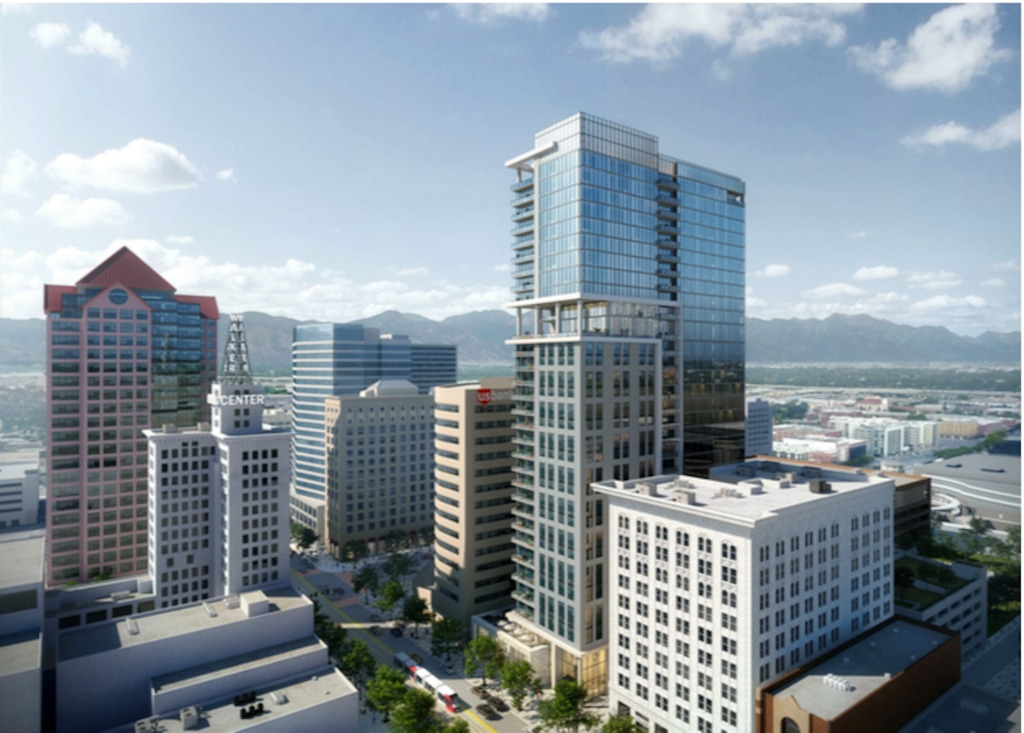 (Courtesy of Hines/Dwell Design Studios, via Salt Lake City Planning Department) Global developer Hines has delayed its plans to build a 31-story apartment complex at the former site of the Utah Theater on Salt Lake City’s Main Street.